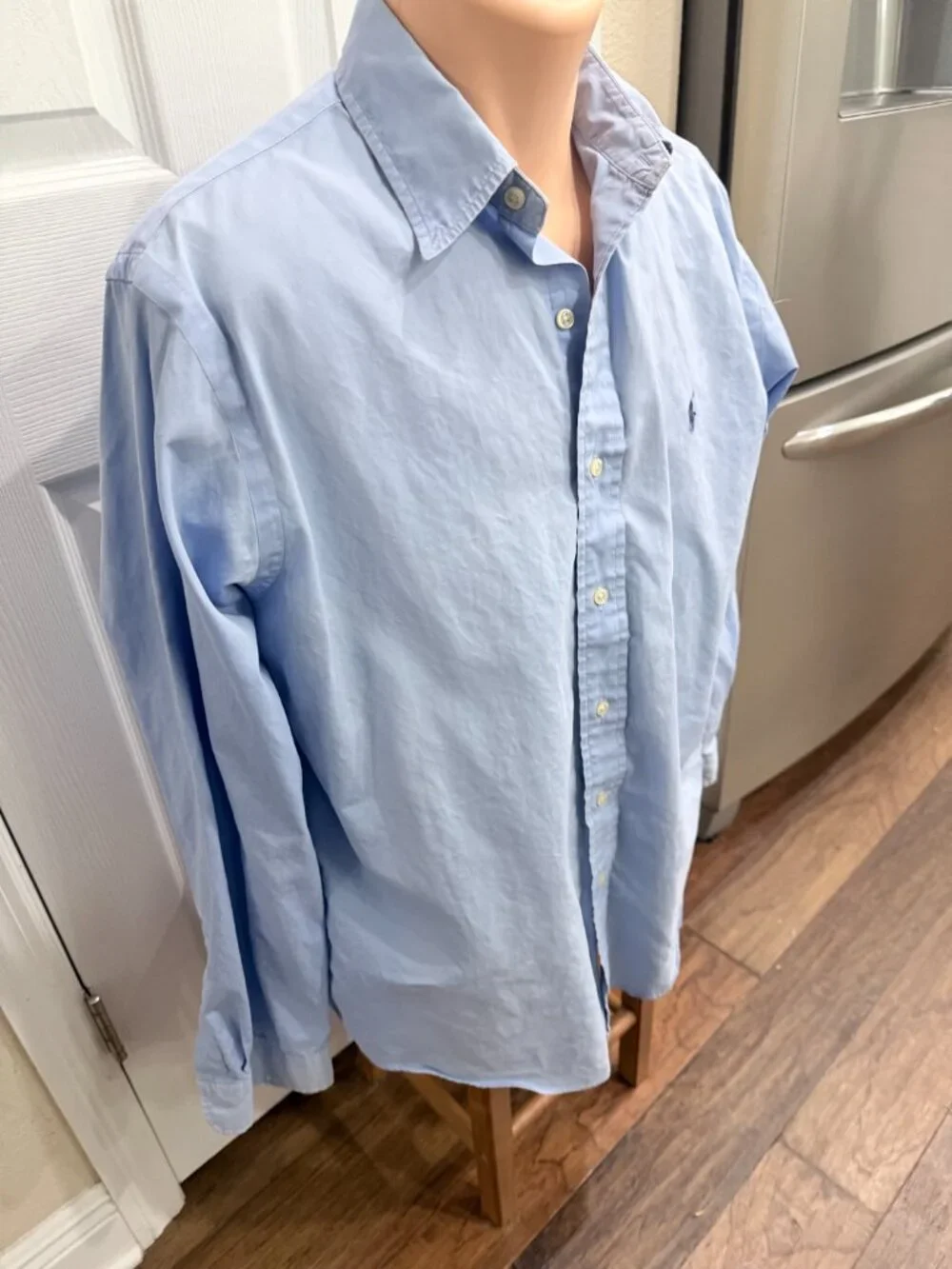 Polo Ralph Lauren Mens L Custom Fit Blue Cotton Button Down Pony Shirt Flawed